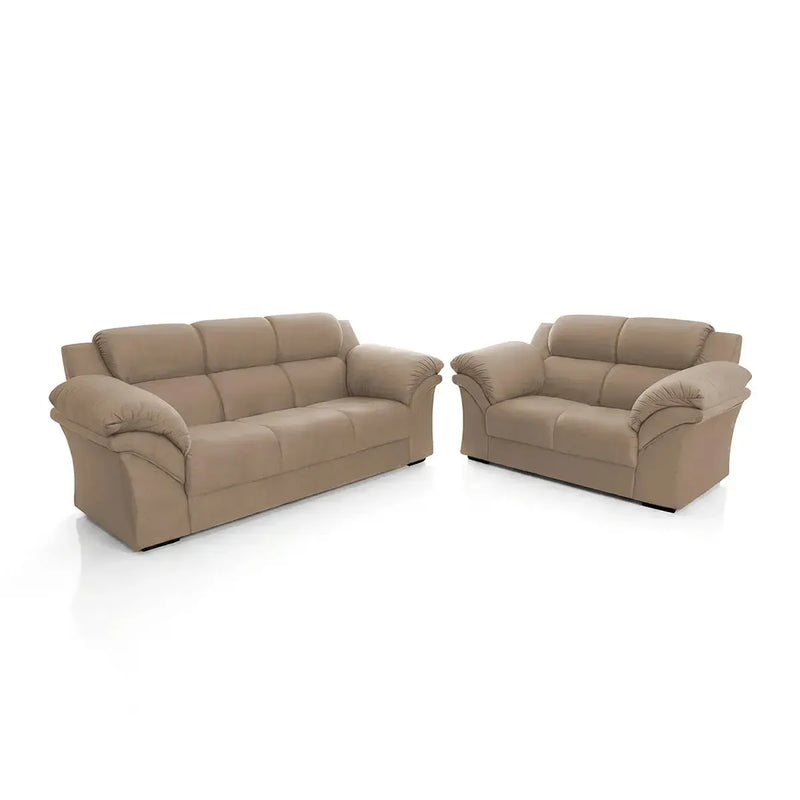 Conjunto Sofá Windsor c/ Braço Almofadado Suede Velut Bege 3 e 2 Lugares