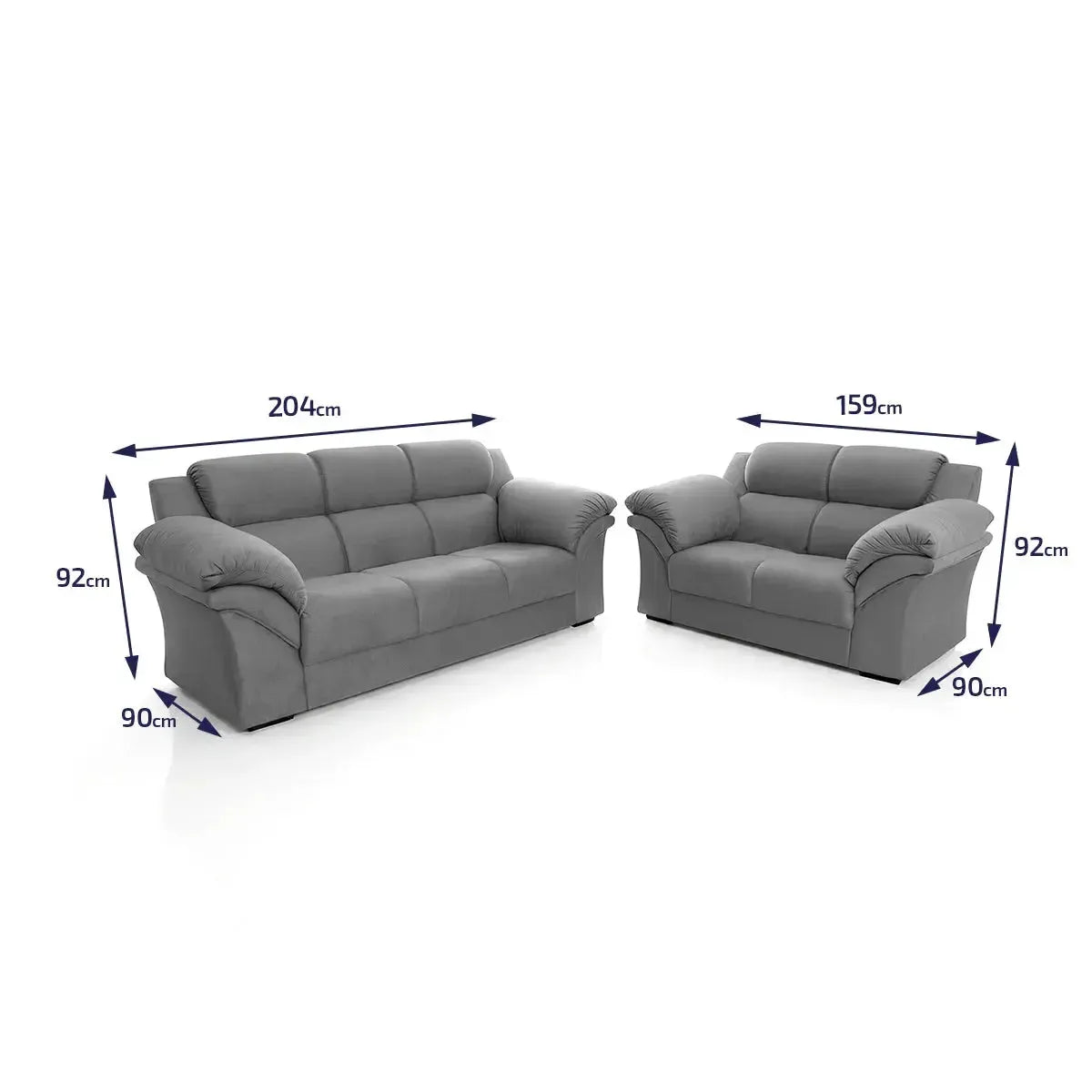 Conjunto Sofá Windsor Velut Cinza 3 e 2 Lugares 2,04m e 1,59m