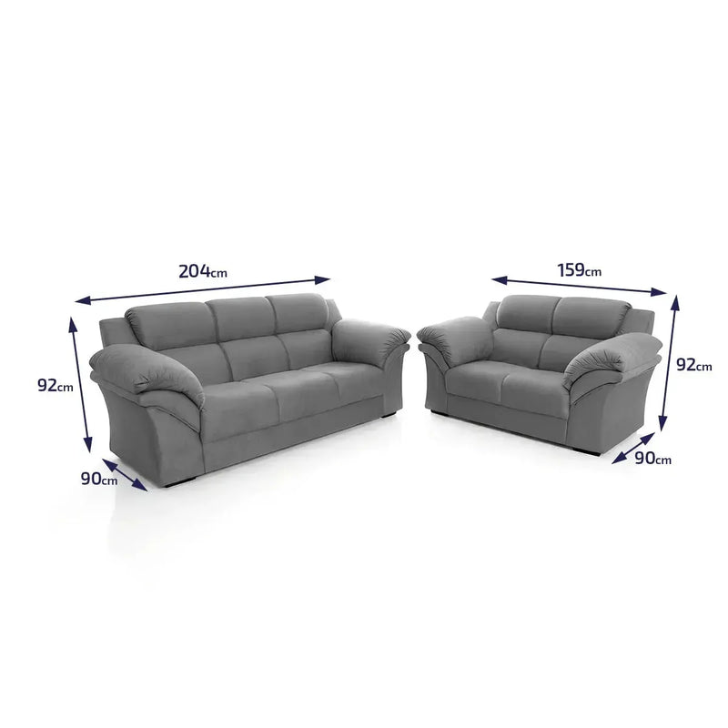 Conjunto Sofá Windsor Velut Cinza 3 e 2 Lugares 2,04m e 1,59m