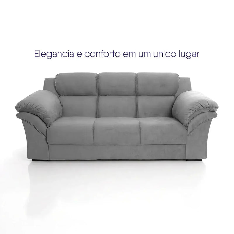 Conjunto Sofá Windsor Velut Cinza 3 e 2 Lugares 2,04m e 1,59m