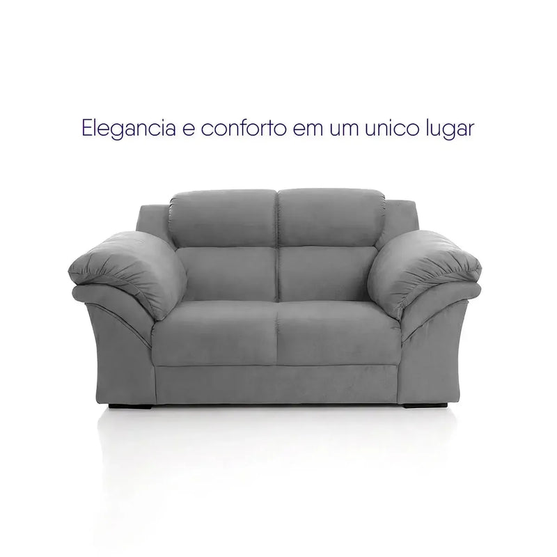 Conjunto Sofá Windsor Velut Cinza 3 e 2 Lugares 2,04m e 1,59m