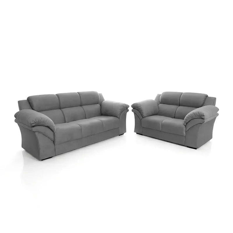 Conjunto Sofá Windsor c/ Braço Almofadado Suede Velut Cinza 3 e 2 Lugares
