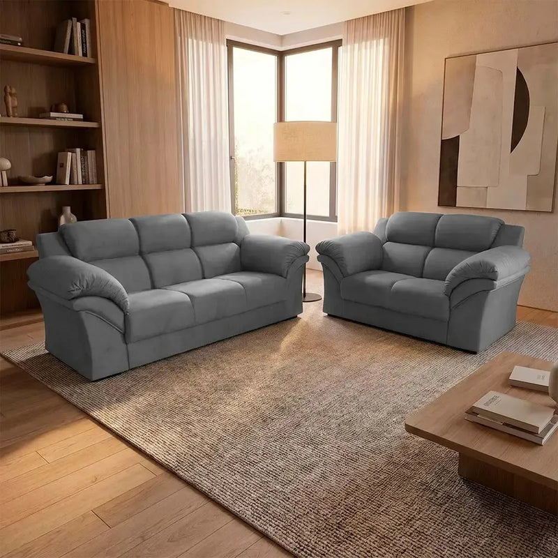 Conjunto Sofá Windsor Velut Cinza 3 e 2 Lugares 2,04m e 1,59m