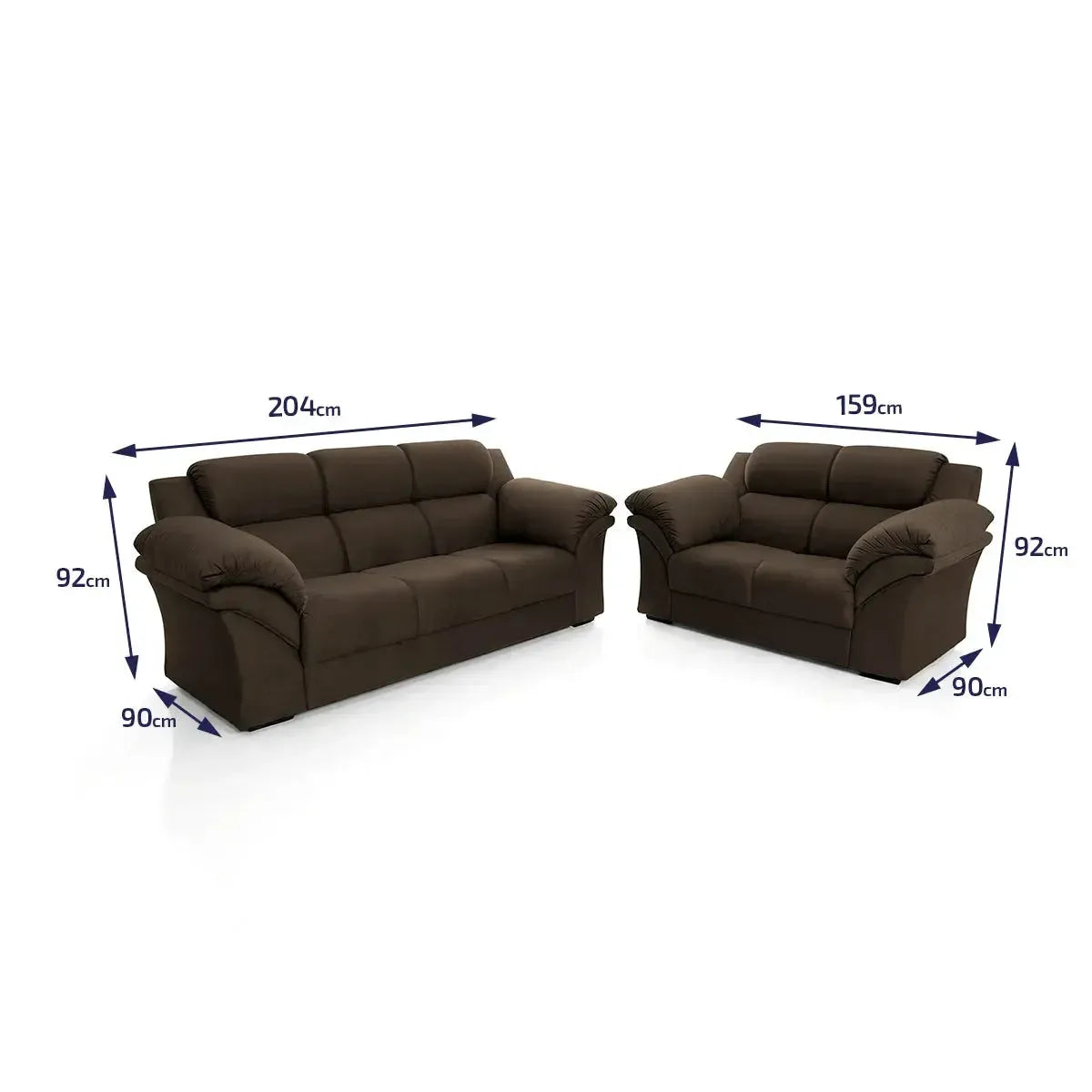 Conjunto Sofá Windsor Velut Marrom 3 e 2 Lugares 2,04m e 1,59m