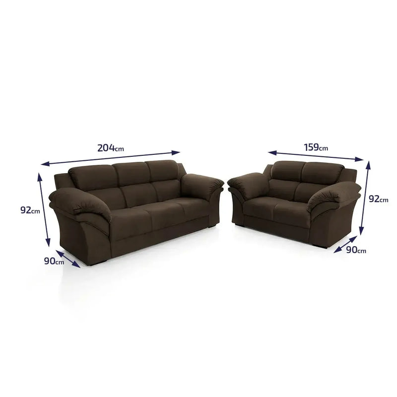 Conjunto Sofá Windsor Velut Marrom 3 e 2 Lugares 2,04m e 1,59m