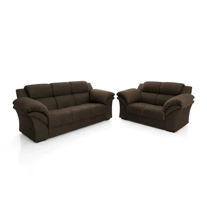 Conjunto Sofá Windsor c/ Braço Almofadado Suede Velut Marrom 3 e 2 Lugares