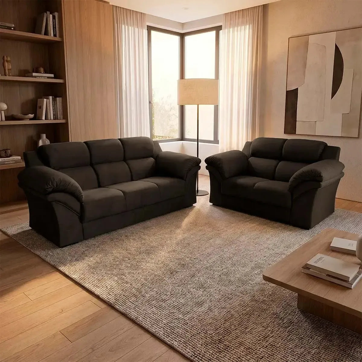 Conjunto Sofá Windsor Velut Marrom 3 e 2 Lugares 2,04m e 1,59m