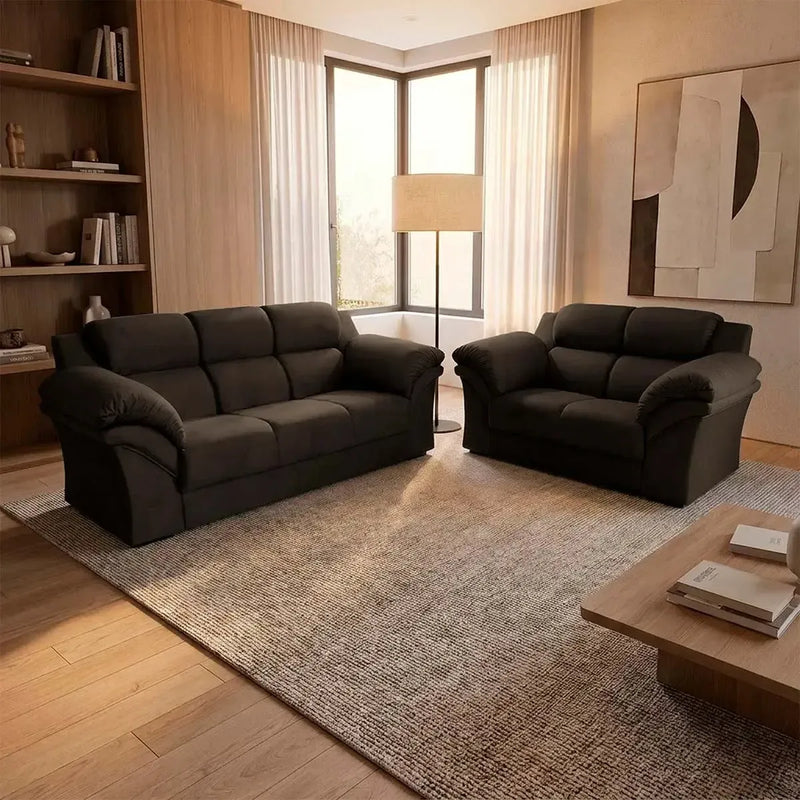 Conjunto Sofá Windsor Velut Marrom 3 e 2 Lugares 2,04m e 1,59m