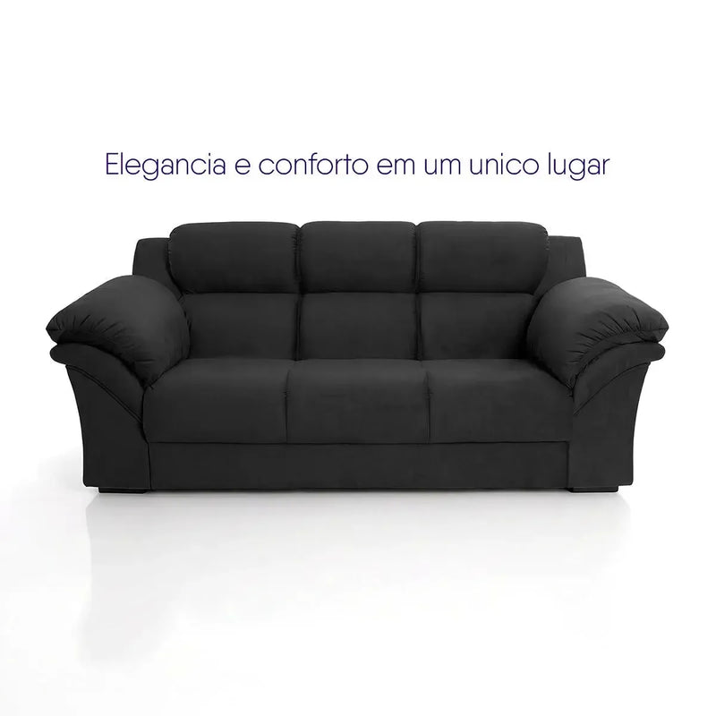 Conjunto Sofá Windsor Velut Preto 3 e 2 Lugares 2,04m e 1,59m