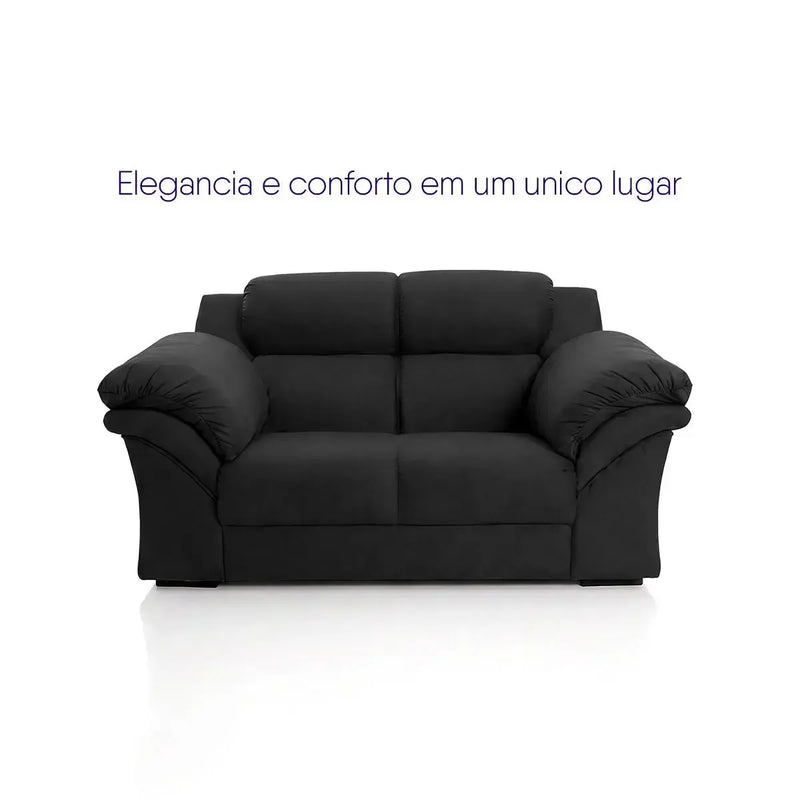 Conjunto Sofá Windsor Velut Preto 3 e 2 Lugares 2,04m e 1,59m