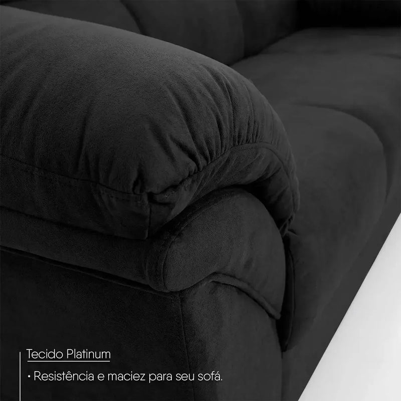 Conjunto Sofá Windsor Velut Preto 3 e 2 Lugares 2,04m e 1,59m