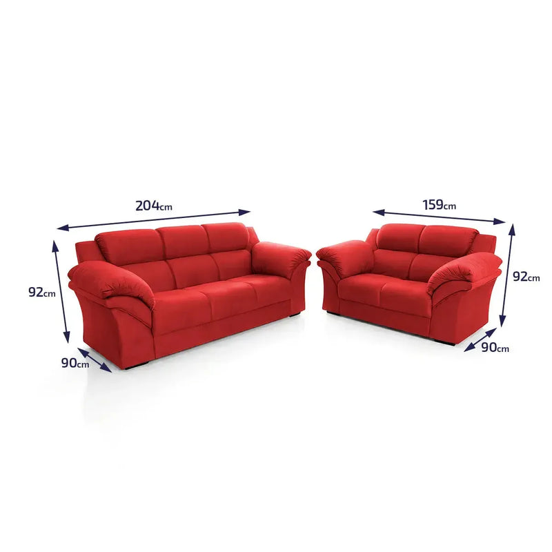 Conjunto Sofá Windsor Velut Vermelho 3 e 2 Lugares 2,04m e 1,59m