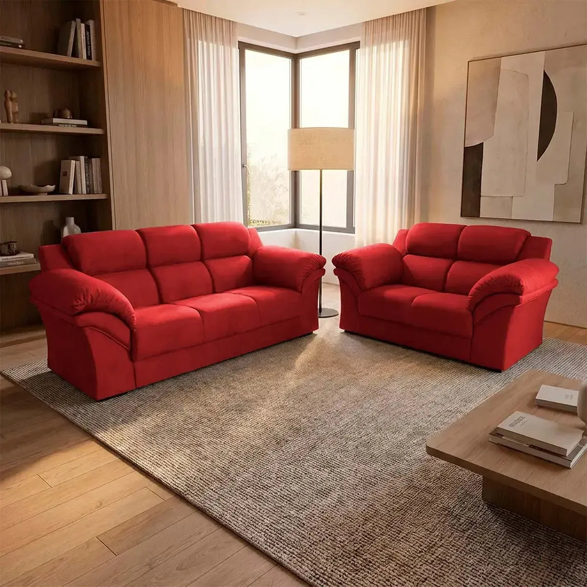 Conjunto Sofá Windsor Velut Vermelho 3 e 2 Lugares 2,04m e 1,59m