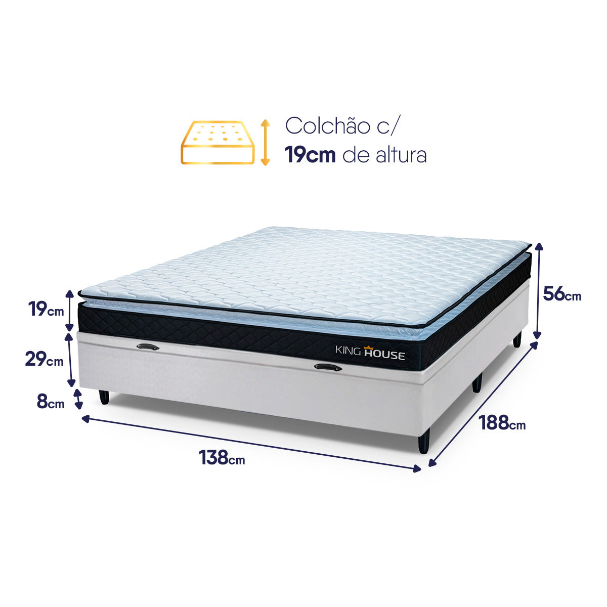 Cama Box Baú Casal 138x188 Preto e Branco Dakota Espuma D33