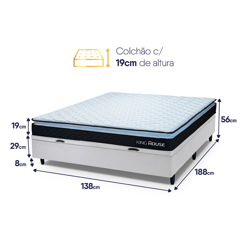 Cama Box Baú Casal 138x188 Preto e Branco Dakota Espuma D33