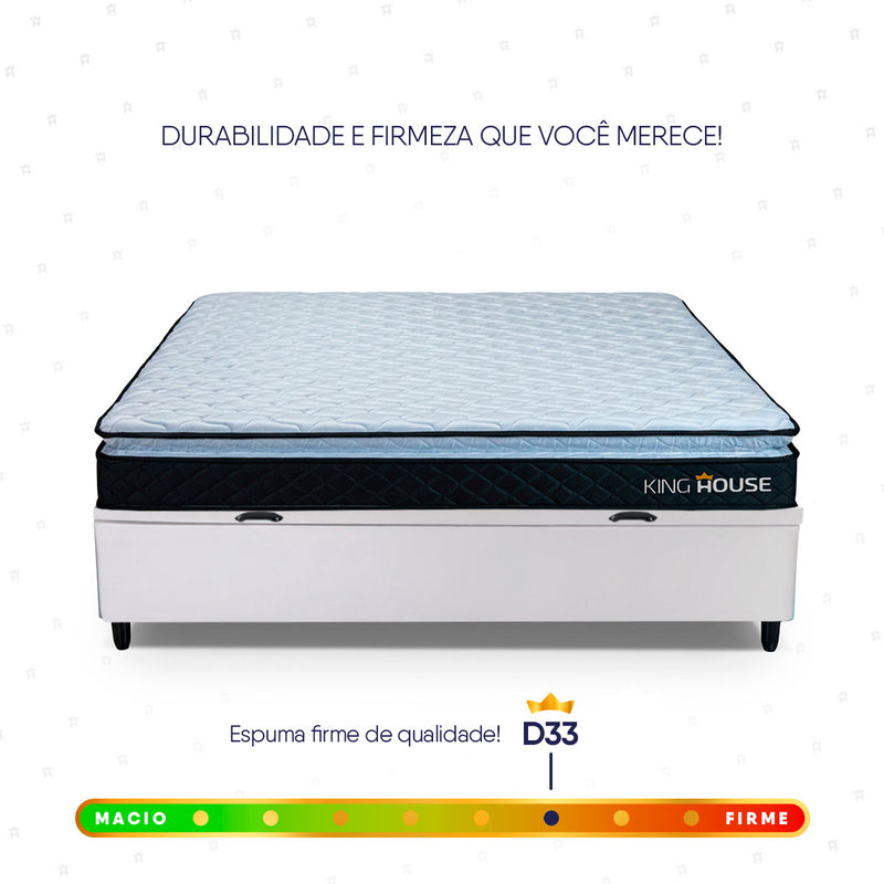 Cama Box Baú Casal 138x188 Preto e Branco Dakota Espuma D33
