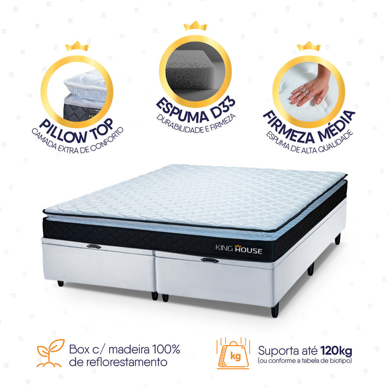 Cama Box Baú Dakota Espuma D33 Queen 158x198 Preto e Branco