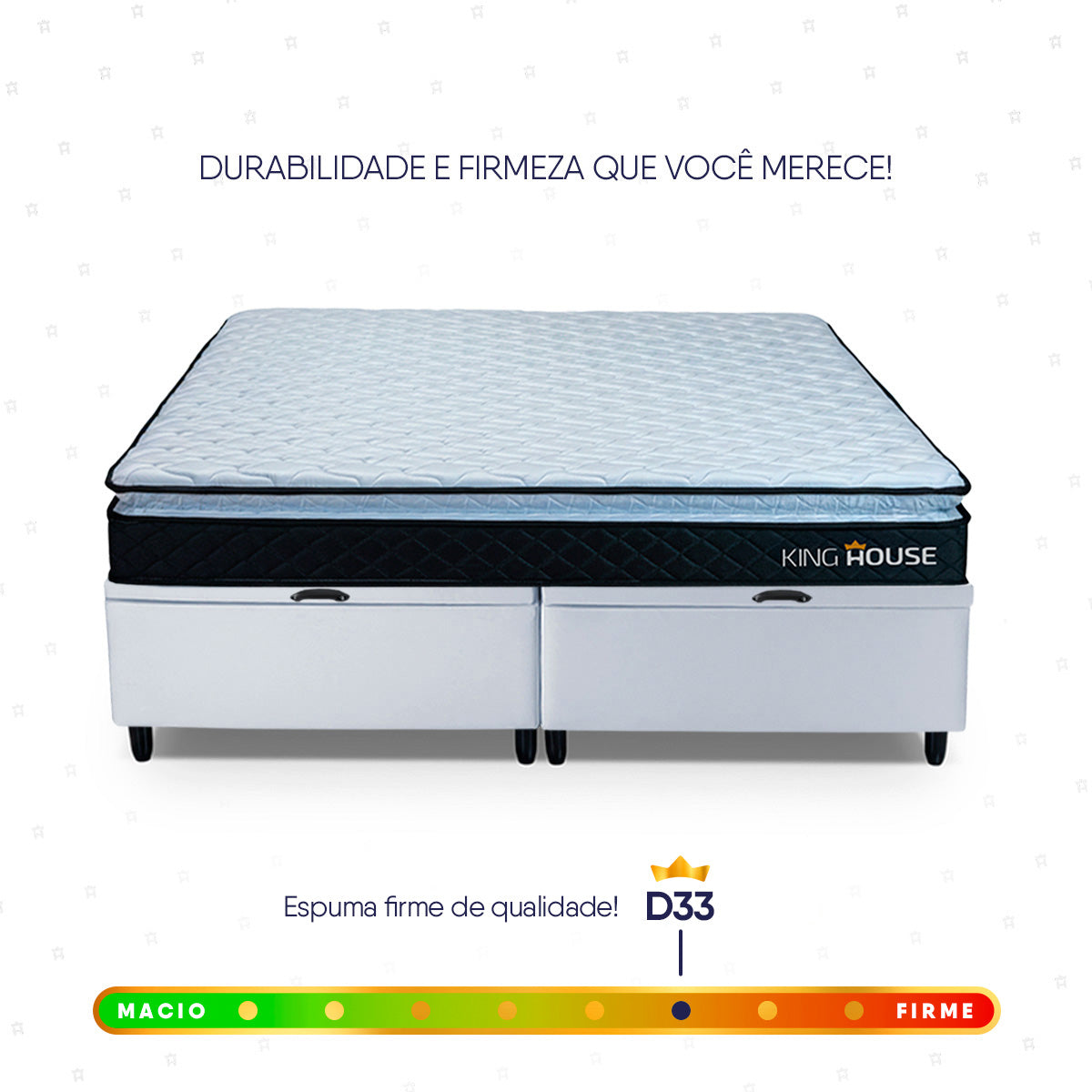 Cama Box Baú Dakota Espuma D33 King 193x203 Preto e Branco