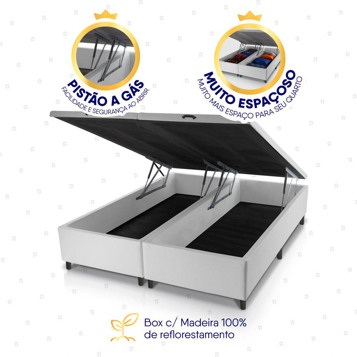 Cama Box Baú Dakota Espuma D33 King 193x203 Preto e Branco