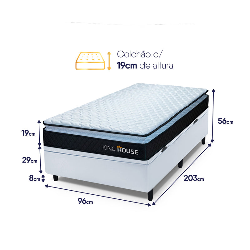 Cama Box Baú Solteirão 96x203 Preto e Branco Dakota Espuma D33