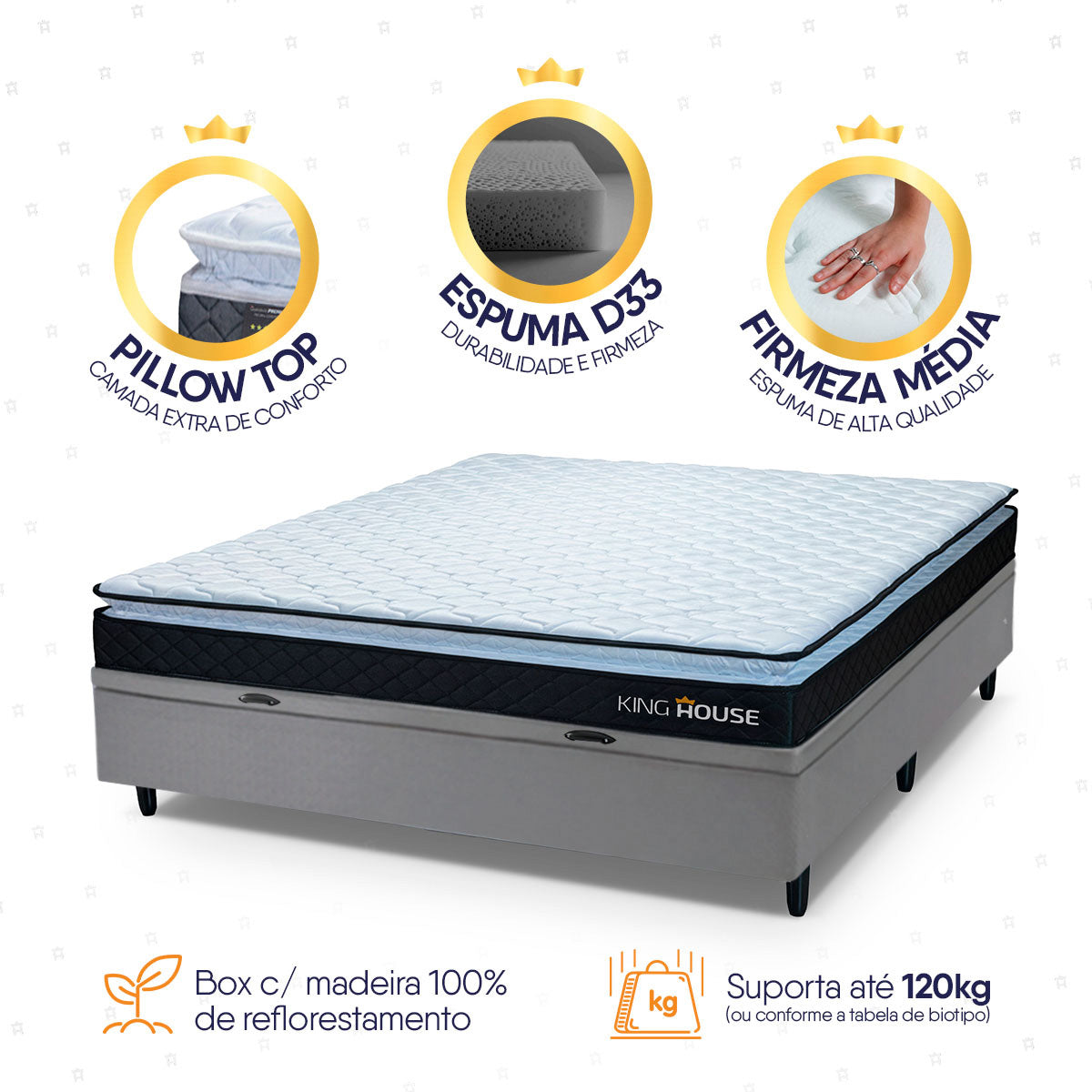 Cama Box Baú Casal 138x188 Preto e Cinza Dakota Espuma D33
