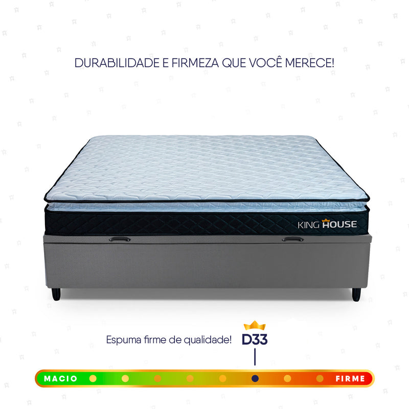 Cama Box Baú Casal 138x188 Preto e Cinza Dakota Espuma D33