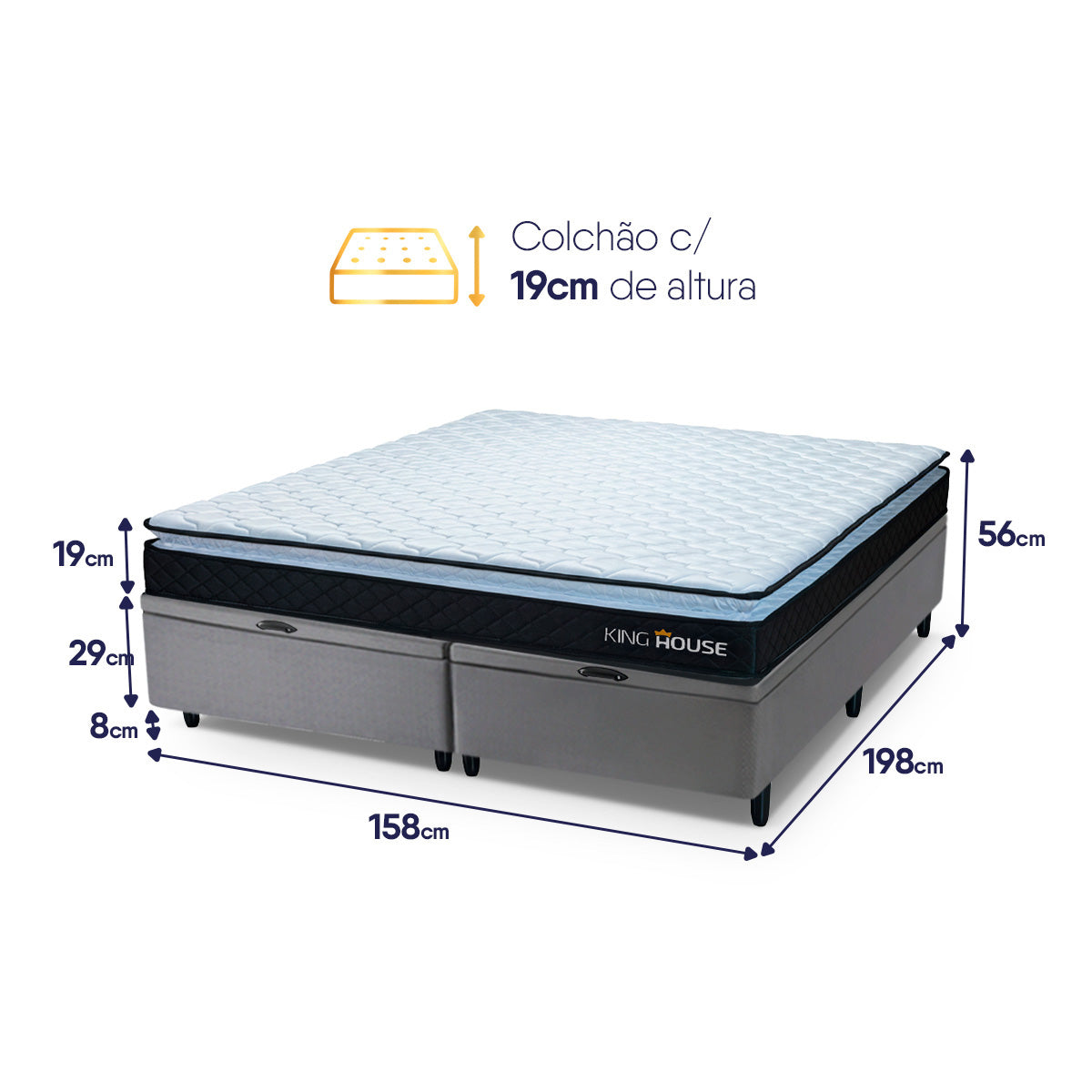 Cama Box Baú Dakota Espuma D33 Queen 158x198 Preto e Cinza