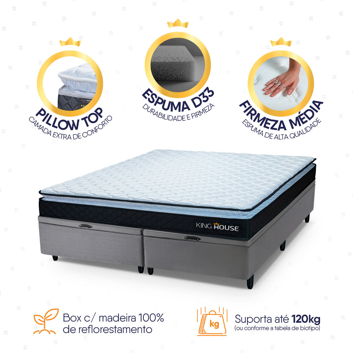 Cama Box Baú Dakota Espuma D33 King 193x203 Preto e Cinza