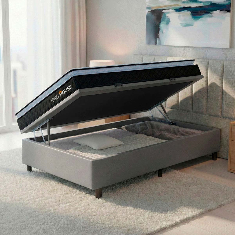 Cama Box Baú Solteirão 96x203 Preto e Cinza Dakota Espuma D33