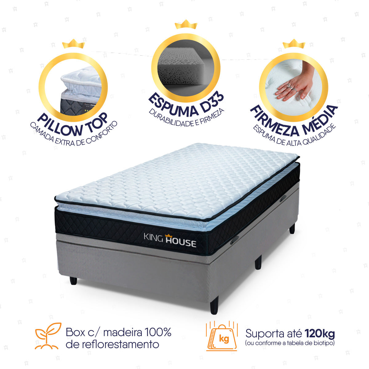 Cama Box Baú Solteirão 96x203 Preto e Cinza Dakota Espuma D33