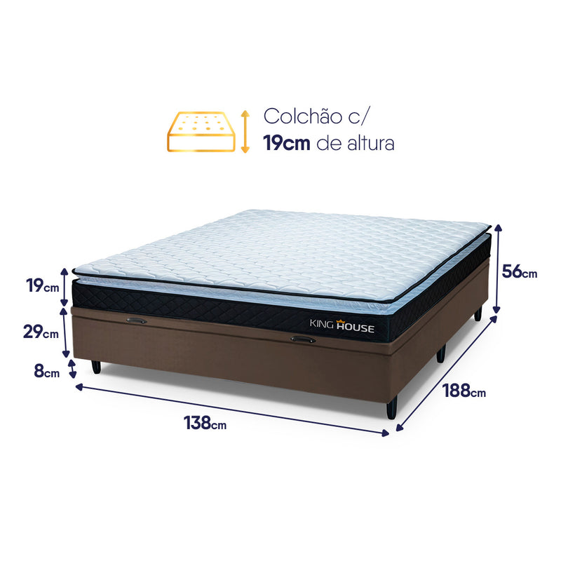 Cama Box Baú Casal 138x188 Preto e Marrom Dakota Espuma D33