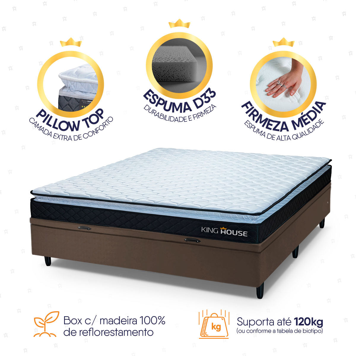 Cama Box Baú Casal 138x188 Preto e Marrom Dakota Espuma D33