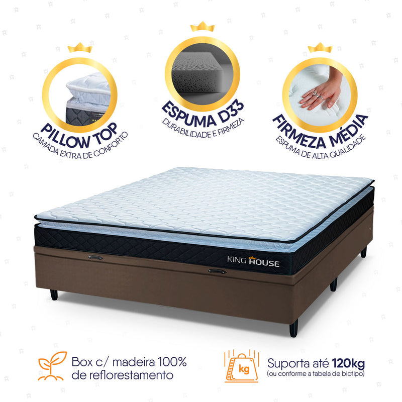 Cama Box Baú Casal 138x188 Preto e Marrom Dakota Espuma D33
