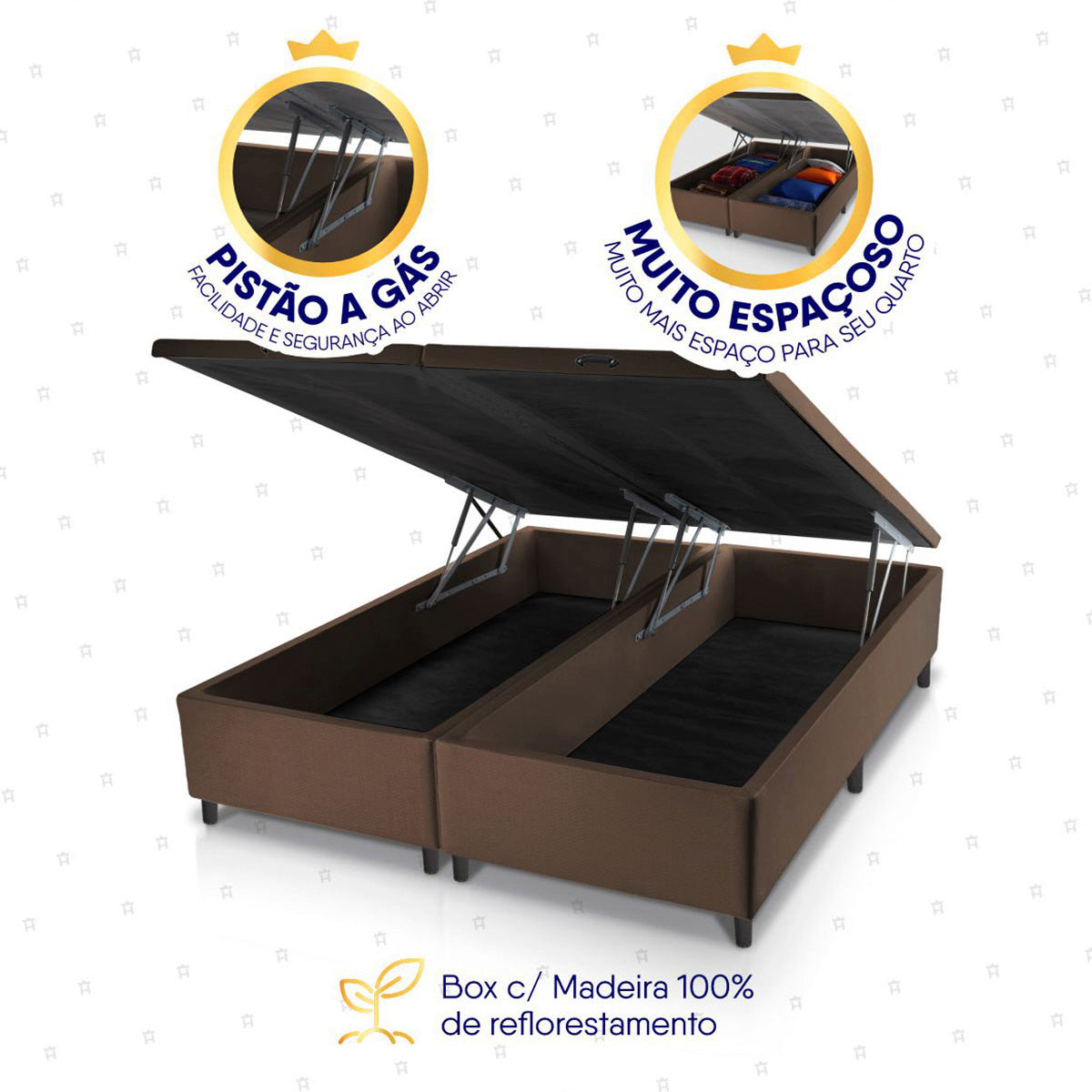 Cama Box Baú Dakota Espuma D33 Queen 158x198 Preto e Marrom