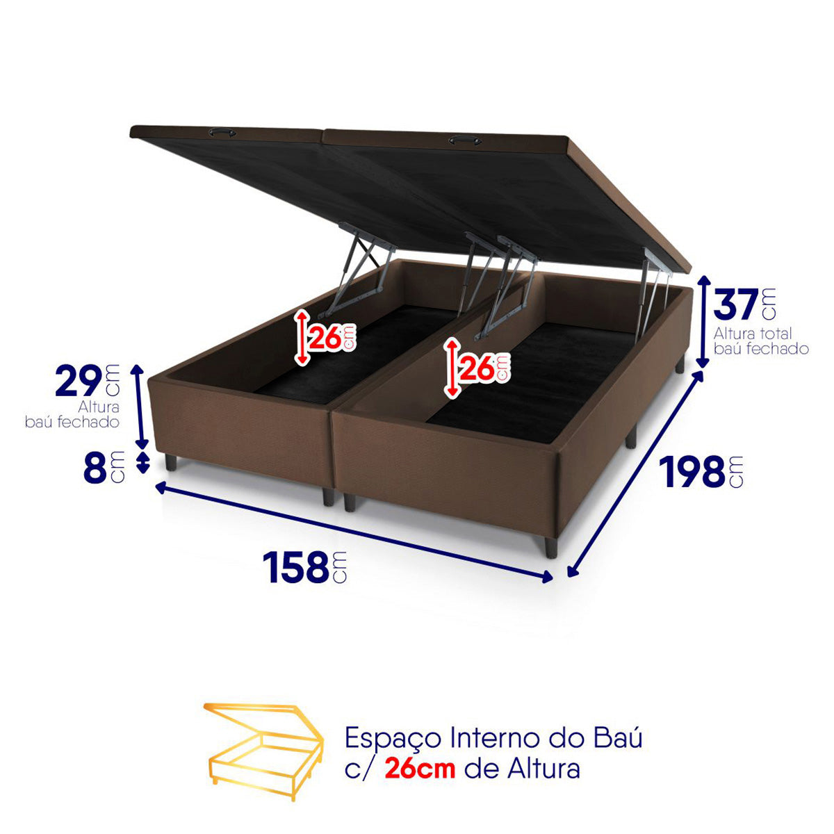 Cama Box Baú Dakota Espuma D33 Queen 158x198 Preto e Marrom