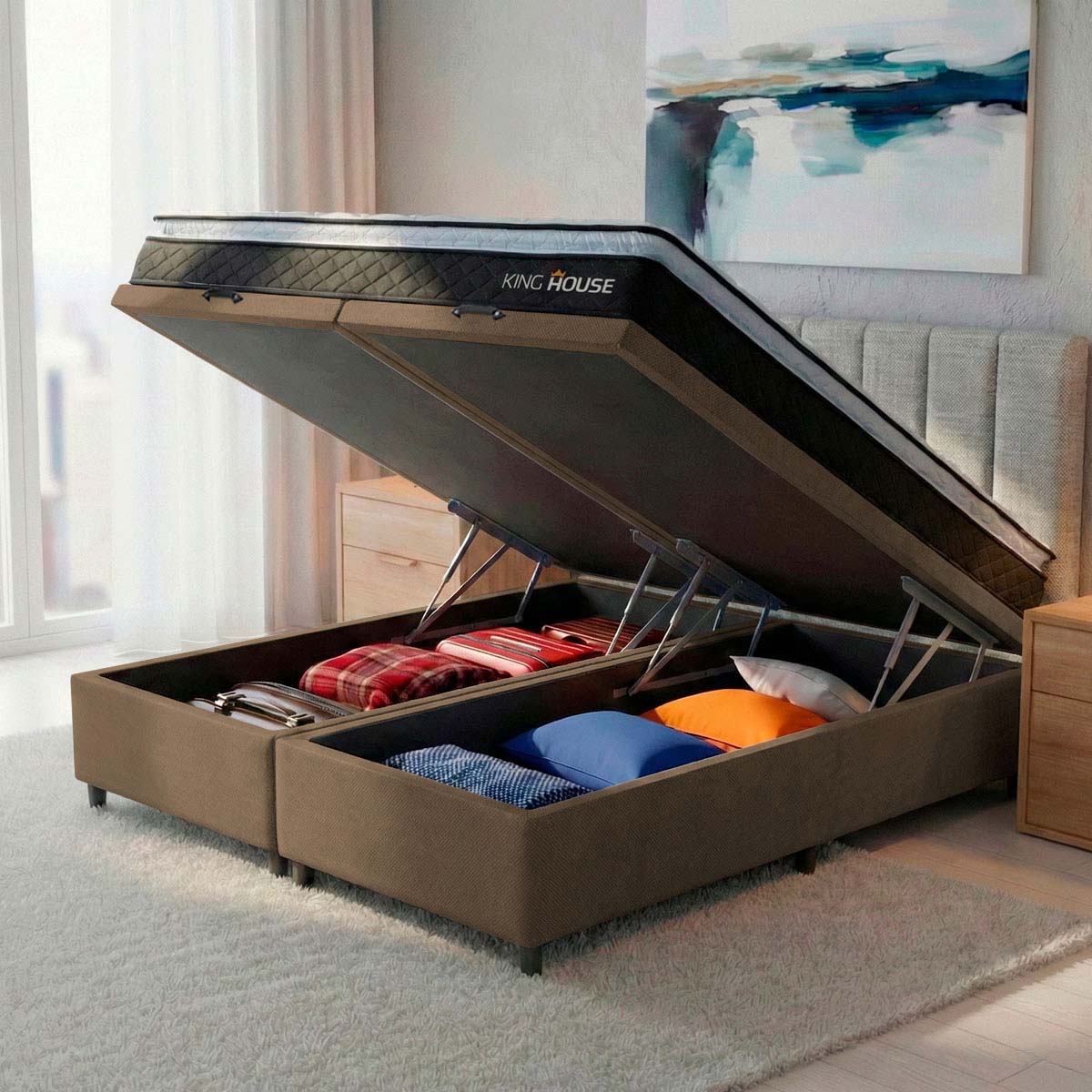 Cama Box Baú Dakota Espuma D33 King 193x203 Preto e Marrom
