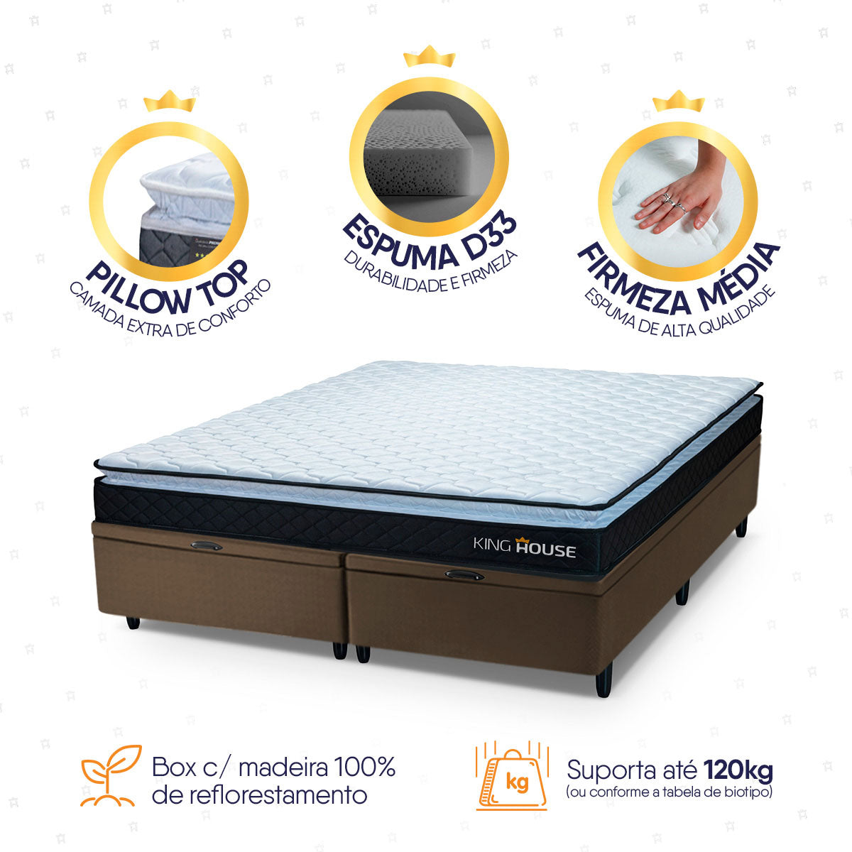 Cama Box Baú Dakota Espuma D33 King 193x203 Preto e Marrom