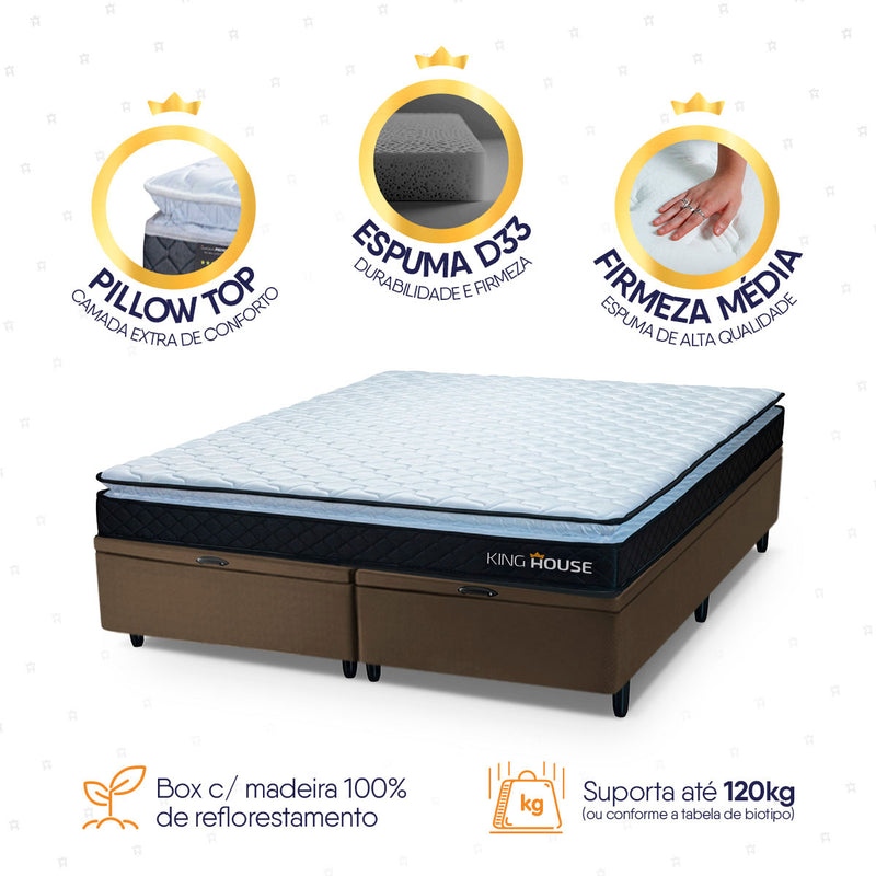 Cama Box Baú Dakota Espuma D33 King 193x203 Preto e Marrom