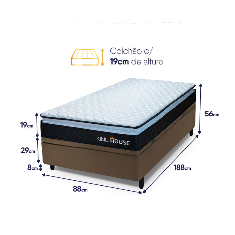 Cama Box Baú Solteiro 88x188 Preto e Marrom Dakota Espuma D33