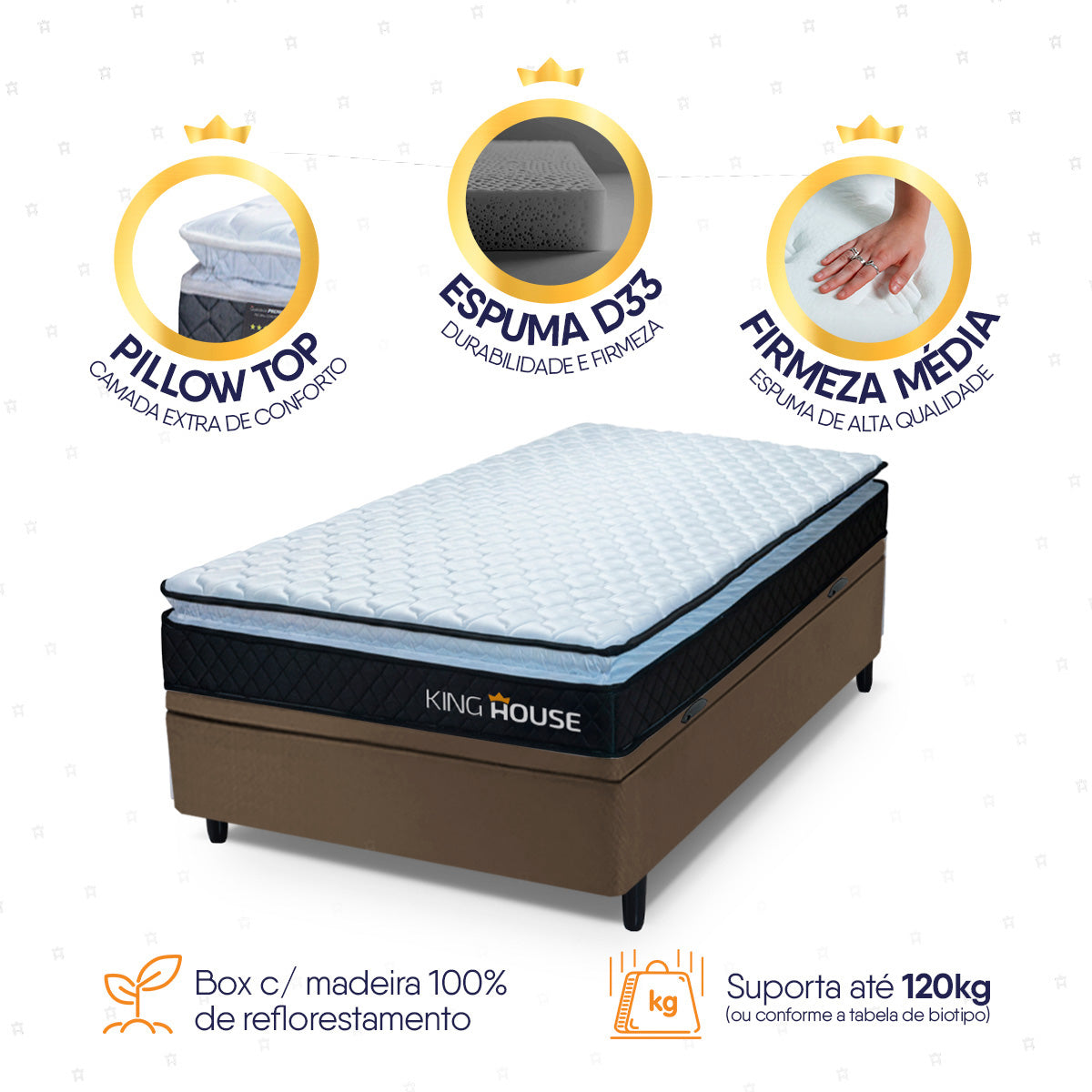 Cama Box Baú Solteiro 88x188 Preto e Marrom Dakota Espuma D33