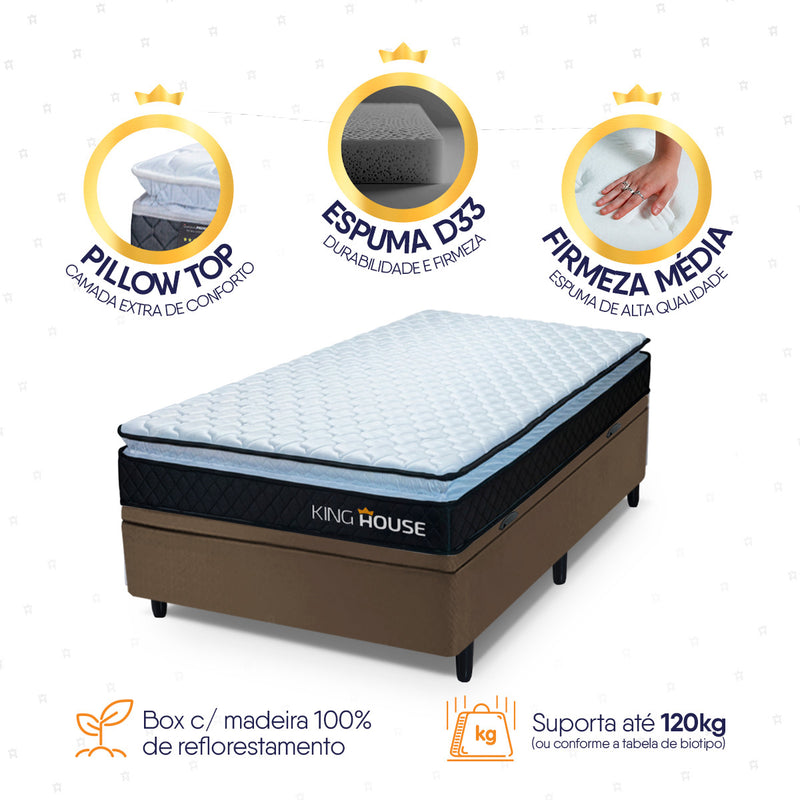 Cama Box Baú Solteirão 96x203 Preto e Marrom Dakota Espuma D33