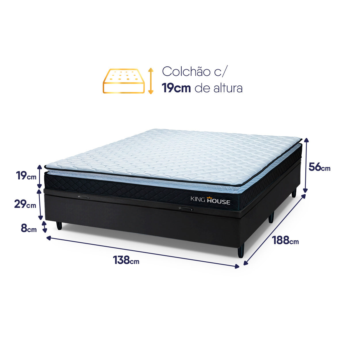 Cama Box Baú Casal 138x188 Preto Dakota Espuma D33