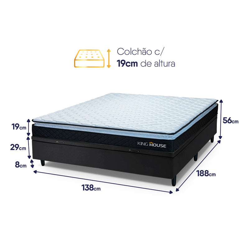 Cama Box Baú Casal 138x188 Preto Dakota Espuma D33