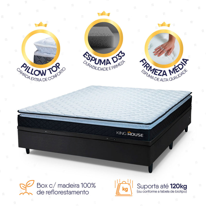 Cama Box Baú Casal 138x188 Preto Dakota Espuma D33