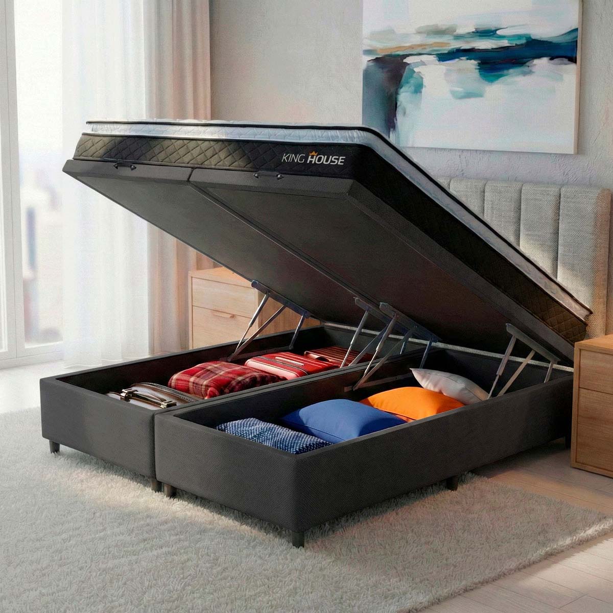 Cama Box Baú Dakota Espuma D33 King 193x203 Preto