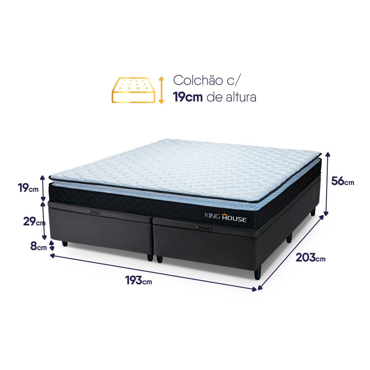 Cama Box Baú Dakota Espuma D33 King 193x203 Preto