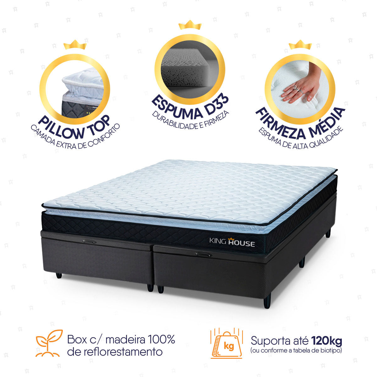 Cama Box Baú Dakota Espuma D33 King 193x203 Preto