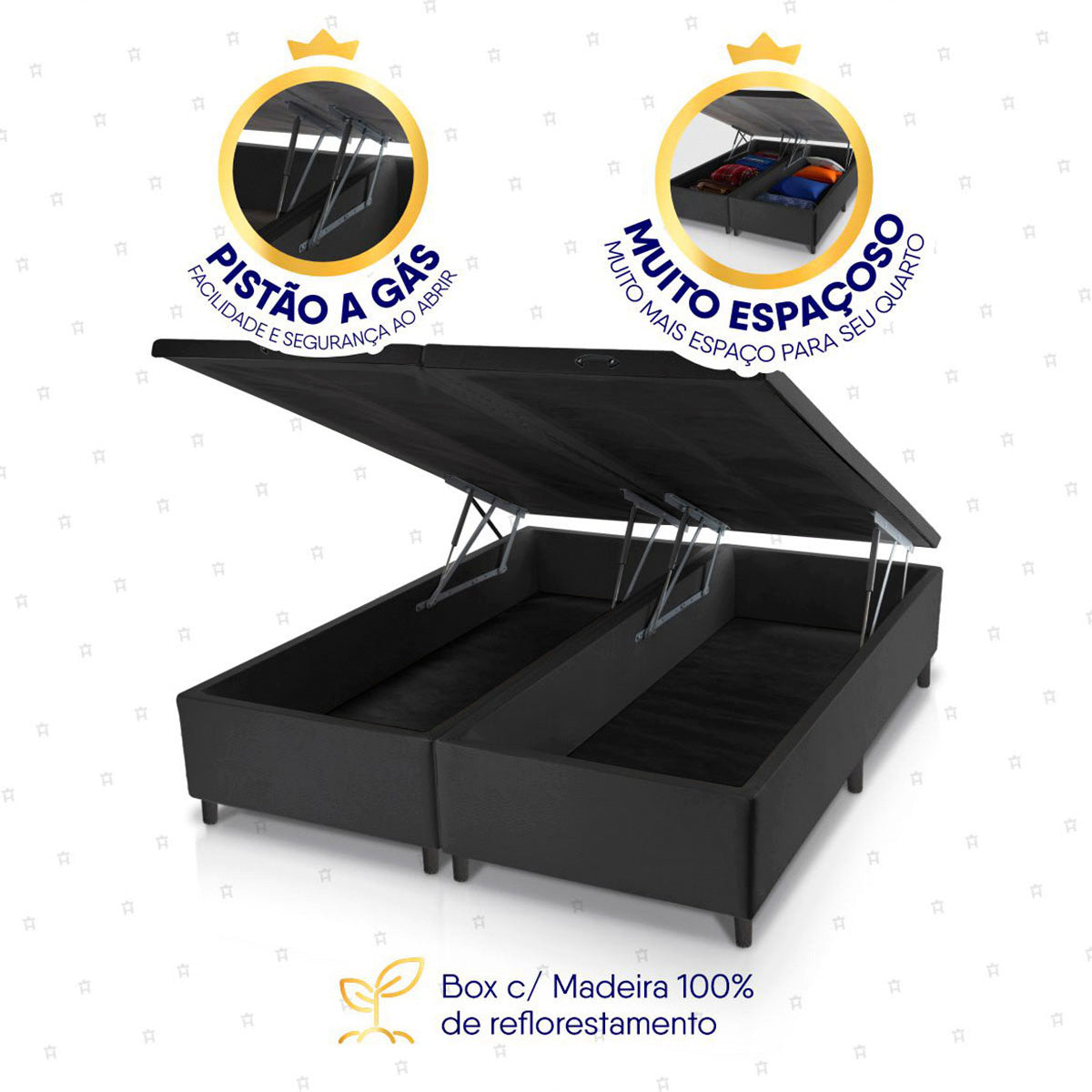 Cama Box Baú Dakota Espuma D33 King 193x203 Preto