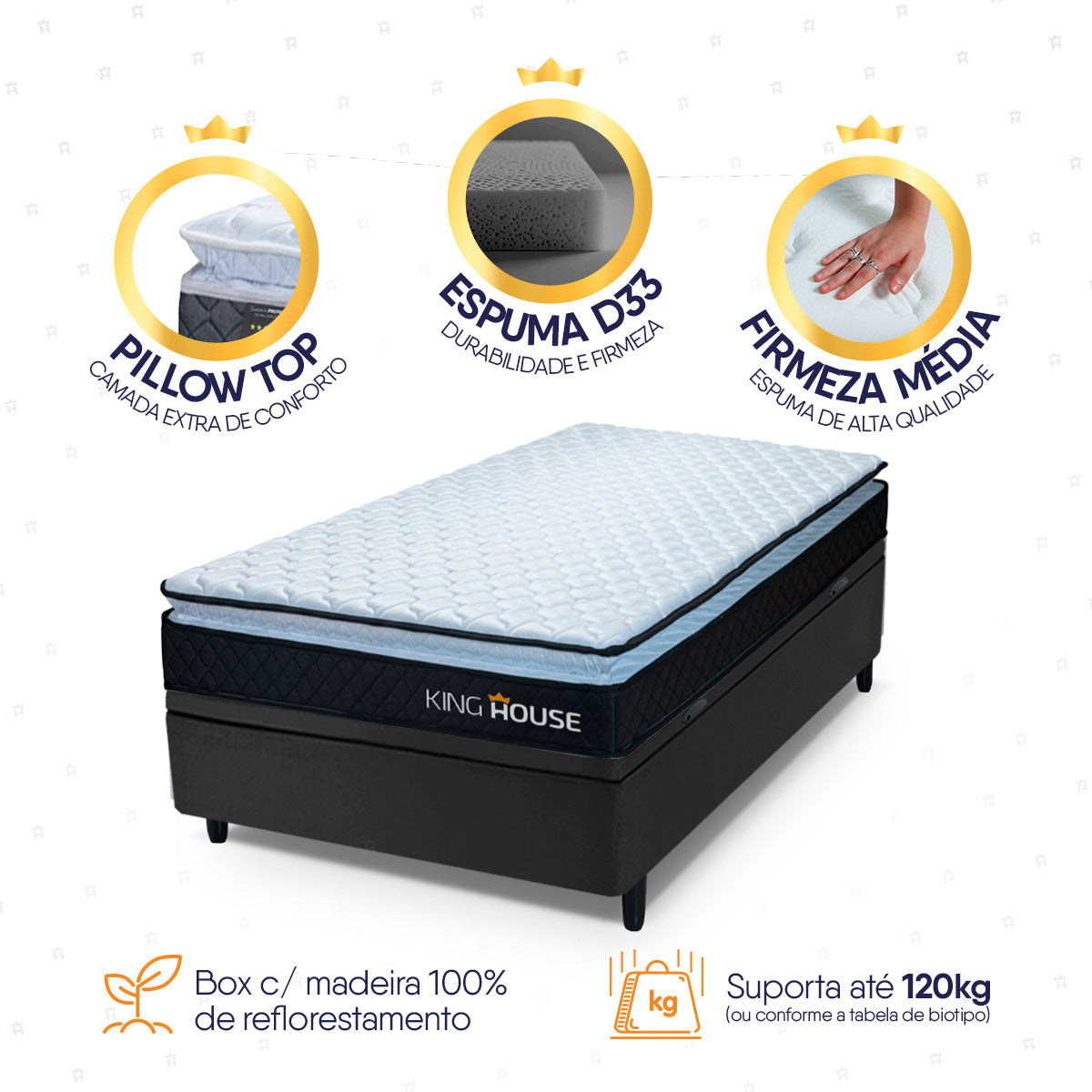 Cama Box Baú Solteiro 88x188 Preto Dakota Espuma D33
