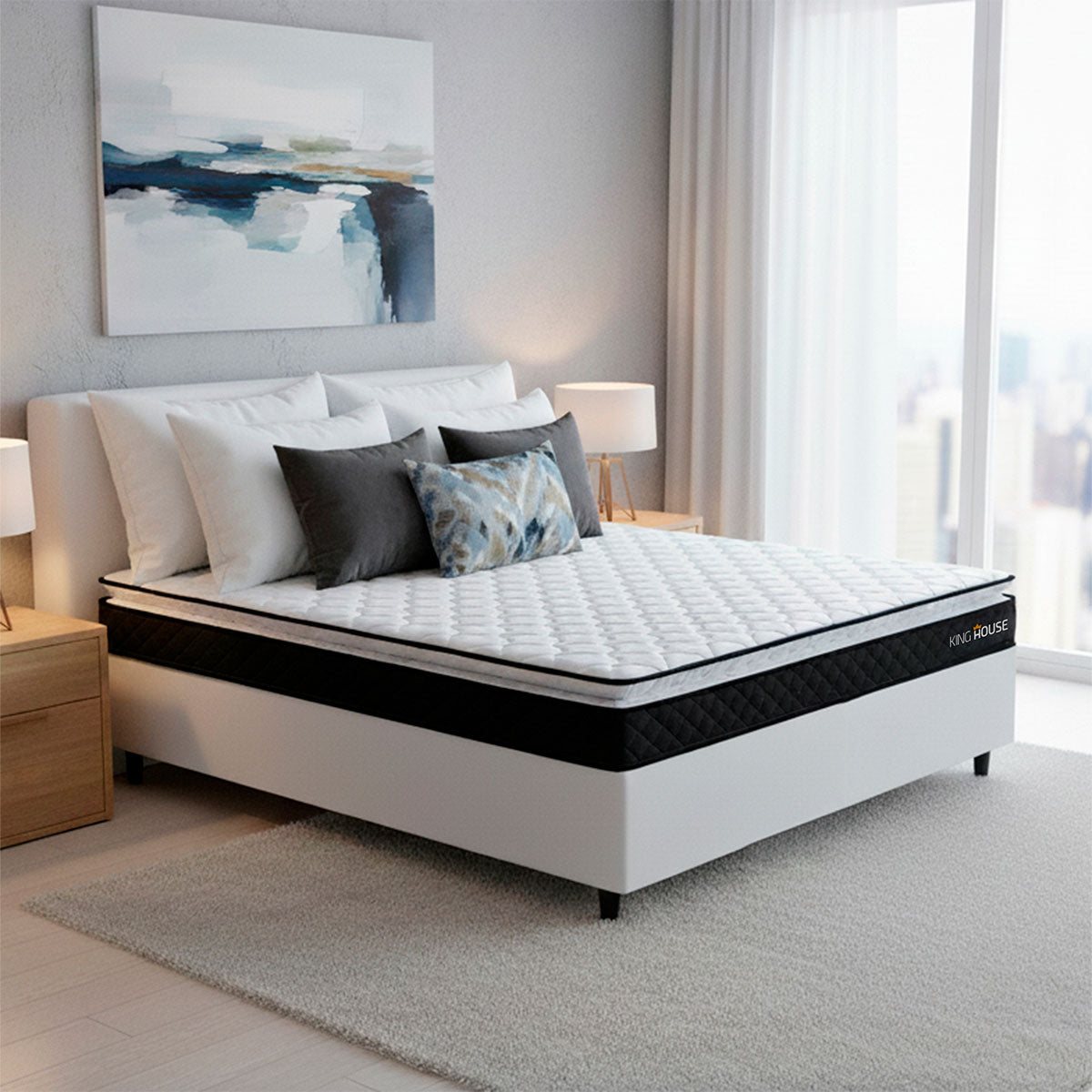 Cama Box Casal 138x188 Preto e Branco Dakota Espuma D33
